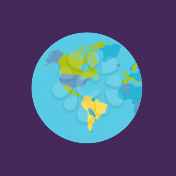 Planet Earth vector illustration. World Globe with political map. Countries silhouettes on the planet surface. Global world concept. North and South America, Pacific and Atlantic oceans from space.
