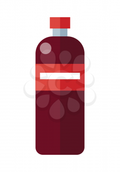 Red plastic bottle with label. Bottle of mineral water. Plastic bottle icon. Retail store element. Simple drawing. Isolated vector illustration on white background.