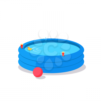 Inflatable Pool vector. Flat design. Summer vacation concept. Games in the water. Leisure in the back yard. Illustration for advertising, flayers, app icons, prints. Isolated on white background.