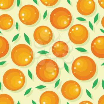 Orange fruit seamless pattern. Ripe orange. Orange with leaves. Juicy fresh orange. Tropical fruit. Healthy food element. Vector illustration on white background.