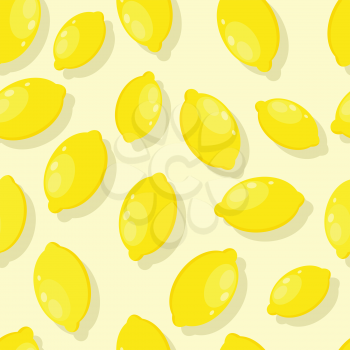 Lemon seamless pattern. Ripe yellow lemon. Juicy fresh lemon. Tropical fruit. Healthy food element. Vector illustration. Seamless pattern on white background.