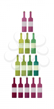 Bottles collection of different types of wine. Check elite vintage strong vine. Winemaking concept. Vine icon or symbol. Part of series of viniculture production and preparation items. Vector