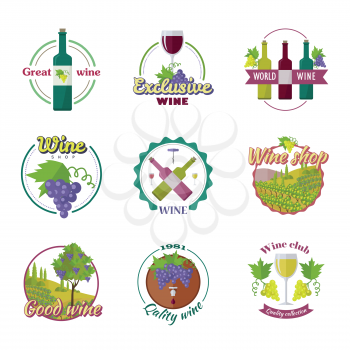 Great exclusive world wine. Good quality wine collection. For labels, tags, tallies, posters, banners of check elite vintage vines. Logo icon symbol. Part of series of viniculture production. Vector