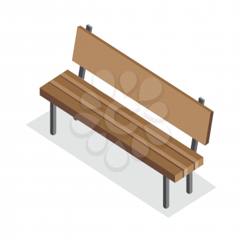 Wooden Bench vector illustration in isometric projection. Park furniture picture for architectural concepts, web, app icons, infographics, logotype design. Isolated on white background.  