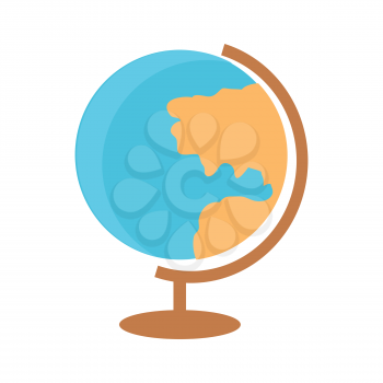 School desktop globe in flat. Geography school earth globe. World globe flat design icon. Globe icon. Isolated vector illustration on white background.