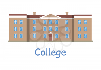College building icon. Brown building with brown roof. Three-storey building. College icon. Building icon. Simple drawing. Isolated vector illustration on white background.