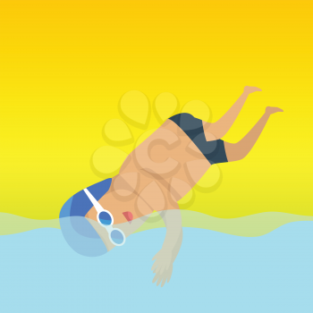Swimming man, sports banner. Swimmer in goggles and cap in swimming pool. Species of event. Vector background for web, print and other projects. Summer games background.