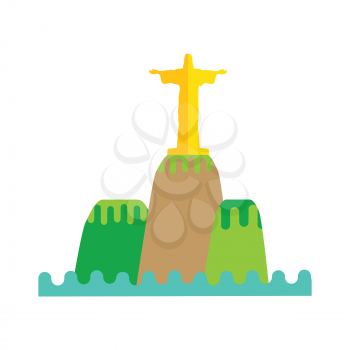 Rio de Janeiro flat background vector illustration. Brazil landscape element on white background. Statue of Jesus on the mountain. Travel composition. Travel background.