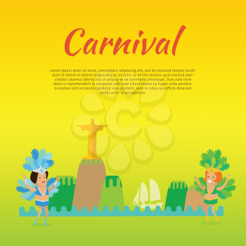 Carnival or masquerade Brazil banner. Beautiful celebration party carnival with native brazilian symbols. Place for text. Ideal for seasonal event poster, web banner or invitation. Vector illustration