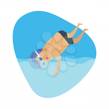 Diving sport template. Summer games banner. Competitions, achievements, best results. Jumping or falling into water from platform or springboard, usually while performing acrobatics. Vector