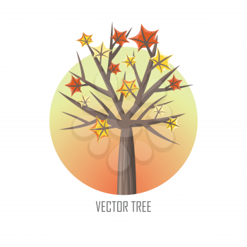 Maple tree with falling leaves round icon. Tree forest, leaf tree isolated, tree branch, plant eco branch tree, organic natural wood illustration. Falling autumn leaves. Vector tree round icon.