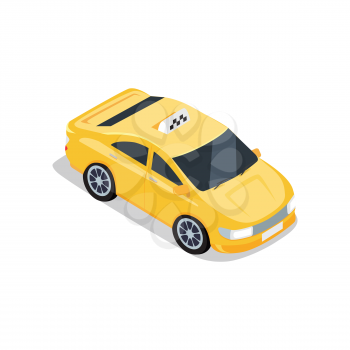 Flat 3d isometric yellow car taxi with shadow. City service transport icon. Car taxi icon. Isometric part of the city infrastructure. Isometric taxi cab. Isometric yellow taxi. Yellow taxi cab