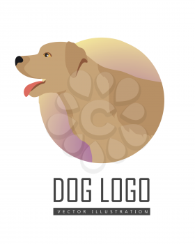 Golden retriever dog, round logo on white background. Dog icon. Vector illustration in flat style. Labrador retriever design. Cartoon dog character, pet animal.
