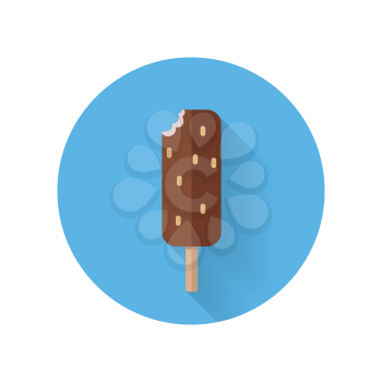 Vector sweet frozen ice cream. Ice cream icon. Summer cold ice cream with chocolate. Dessert illustration. Cold milk product. Ice cream logo on white background