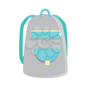 Gray backpack icon in flat. Schoolbag icon. Hiking backpack. Kids backpack, isolated icon backpack, education and study school, rucksack, urban backpack vector illustration on white background