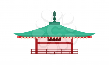Japanese temple isolated. Pagoda tower. Traditional building in South and East Asia, common to Nepal, India, China, Japan, Korea, Vietnam, Sri Lanka. Part of series of travelling around world. Vector