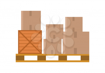 Worldwide warehouse delivering. Pallet with boxes. Logistics container shipping and distribution. Transportation through the world. Loading and unloading boxes. Part of series of worldwide delivery