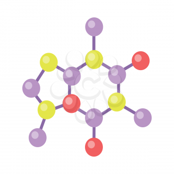 Molecular structure vector in flat style. Nuclear lattice and quantum world model. Physical object, chemical element. Illustration for scientific and educational concepts. Isolated on white background