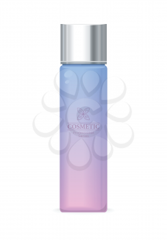 Cosmetic professional series. Purple plastic tube for cosmetics on white background. Product for body, face and skin care, beauty, health, freshness, youth, hygiene. Realistic vector illustration.