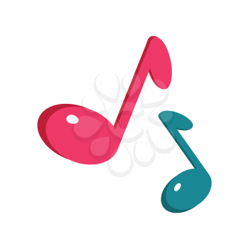 Music sign blue and pink notes isolated on white. Musical notes icon. Modern stereo system sign. Acoustics icon. Dynamics sign symbol. Amplifier accessories. Dolby surround element. Vector