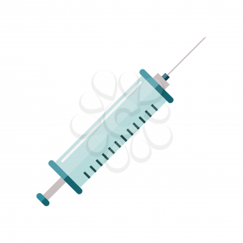 Syringe for injections vector in flat style. Sterile medical supplies for vaccinations and anesthesia. Illustration for health care concepts. Isolated on white background