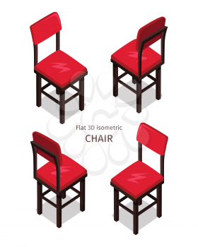 Red chair on four sides vector in isometric projection. Comfortable furniture illustration for stores ad, app icons, infographics, logo, web and games environment design. Isolated on white background 