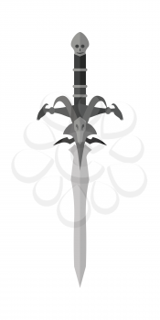 Fantastic game sword model vector in flat style design. Fairy cold weapon illustration for games industry concepts, icons and pictograms. Isolated on white background. 
