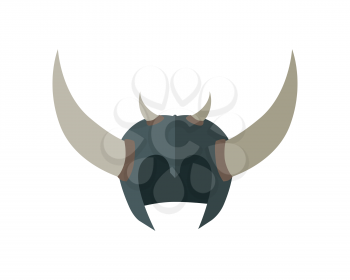 Fantasy helmet with horns. Vector in flat style. Terrible Armor of orcs horde. Game accessories model. Illustration for game industry concepts, icons and design. Isolated on white background.