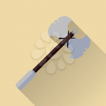 Two blade battle axe isolated. Medieval knife. Weapon symbol icon. War concept. For computer games, mobile appliances. Part of series of game objects in flat design. Vector illustration.