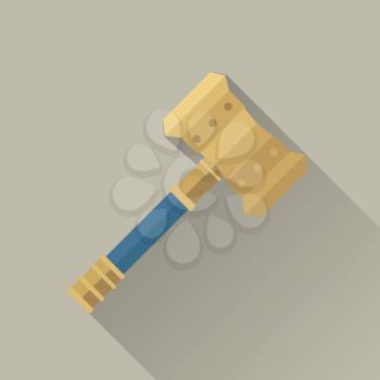 Hammer of Thor. Hammer of god. Weapon of major norse god associated with thunder. Weapon of viking. Game object in flat design isolated. Vector illustration.