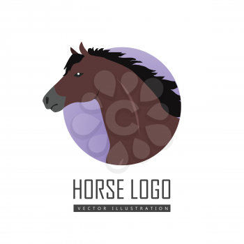 Running sorrel horse flat style vector logo. Domestic animal. Country inhabitants concept. Illustration for farming, animal husbandry, horse sport companies. Agricultural species. Isolated on white