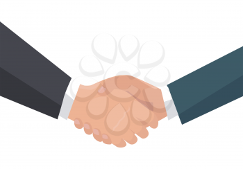 Handshake vector in flat design. Businessmen shaking hands. Good deal, partnership, human gesture conceptual Illustration for business concepts. Isolated on white background.