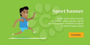 Athletics sport template. Summer games colorful banner. Active way of life concept. Competitions, achievements, best results. Happy cartoon runner. Flyer, template, poster Vector illustration