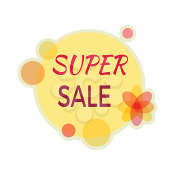 Sale sticker vector illustration. Flat style. Round bright sticker with super sale text. For store goods sales and discounts advertising. Product label design. Black friday. On white background