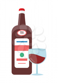 Bottle with alcohol vector in flat style. Liqueur, liquor, rum, wine, illustrations for beverages concepts, grocery store advertising, icons, infograqphic element. Isolated on white background.