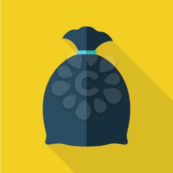 Trash Bag vector illustration in flat style. Packed garbage picture for ecological conceptual banners, web, app, icons, infographics, logotype design. Isolated on yellow background.  