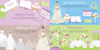 Wedding planning, wedding preparation, decor dress web banner. Event decoration holiday and plan tradition and fashionable, white clothes, clothing fashion, celebration invitation. Vector illustration