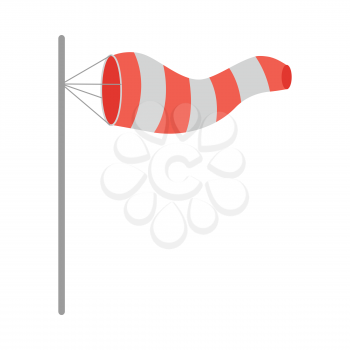 Meteorology windsock inflated by wind. Red and white windsock indicate the direction and strength of the wind. Conical textile tube. Used at airports, alongside highways at windy locations. Vector