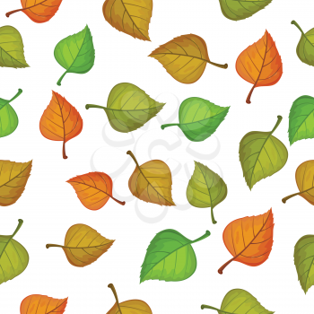 Leaves vector seamless pattern. Flat style illustration. Falling color tree leaves on white background. Autumn defoliation. For wrapping paper, greeting card, invitation, printing materials design
