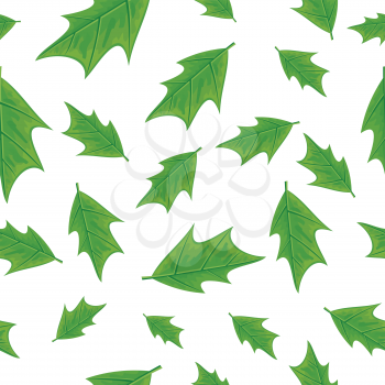 Leaves vector seamless pattern. Flat style illustration. Falling green tree leaves on white background. Autumn defoliation. For wrapping paper, greeting card, invitation, printing materials design