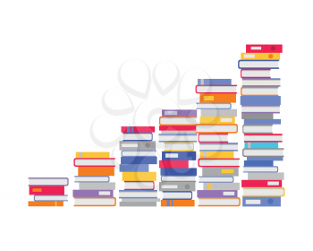 Stack of books in the form of stairs. Professional growth. Necessary to get knowledge constantly. Lifelong constant learning. Business education. Getting knowledge without rest. Vector illustration