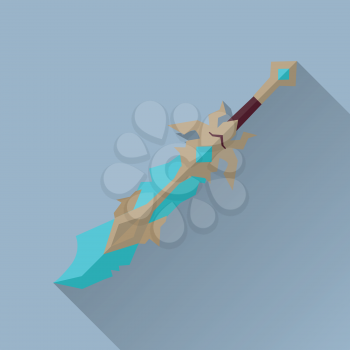 Cartoon game sword with shadow. One-handed medieval knife. Weapon symbol icon. War concept. For computer games, mobile appliances. Part of series of game objects in flat design. Vector illustration.
