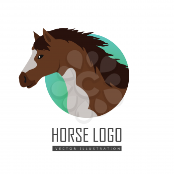 Horse flat style vector logo. Domestic animal. Country inhabitants concept. Illustration for farming, animal husbandry, horse sport companies. Agricultural species. Isolated on white