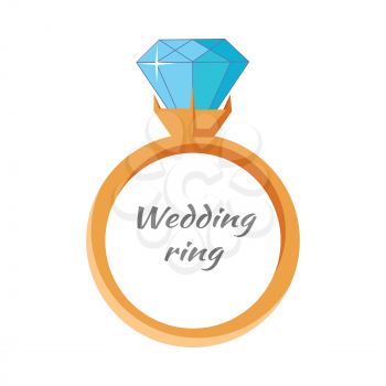 Wedding ring icon isolated on white. Jewelry ring with blue gem. Best wedding and engagement ring editable for your design. Luxury diamond ring. Jewels concept. Vector illustration