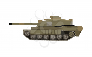 Military tank isolated on white. Armoured fighting vehicle designed for front-line combat, with heavy firepower, strong armour, tracks providing good battlefield manoeuvrability. Vector in flat style