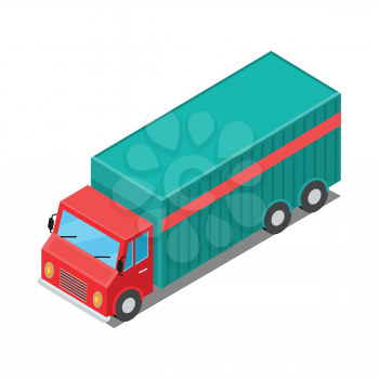 Delivery vehicle isolated. Truck specialized to deliver different types of goods. Semi-trailer, box trailers. Armored cars, dump truck. Used deliver cargo. Advanced delivery van. Vector