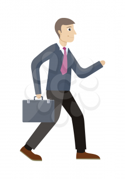 Strategic management manager isolated. Worker with suitcase in flat style. Strategic planning, marketing, thinking, vision, business strategy, marketing and planning, finance. Vector illustration