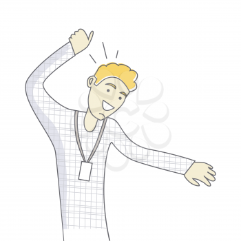 Successful business man dancing. Happy person. Banner with lucky successful business man. Funny student. Gentleman at the party having fun. Happiest moment in life. Vector illustration