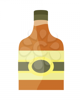 Bottle with alcohol vector in flat style. liqueur, brandy whiskey, cognac illustration for beverages concepts, grocery store advertising, icons, infograqphic element. Isolated on white background. 