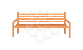 Wooden park bench. Brown wooden bench icon. One isolated outdoor bench. City object in flat. Simple drawing. Isolated vector illustration on white background.